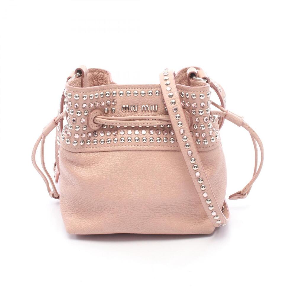 Miu Miu Madras Crystal Bucket Shoulder Bag Leather Pink